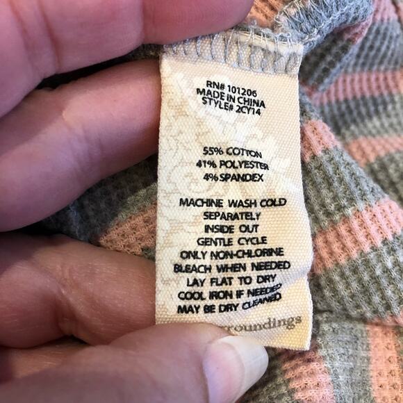 Soft Surroundings gray pink striped waffle thermal knit tunic top size Medium - Picture 7 of 11